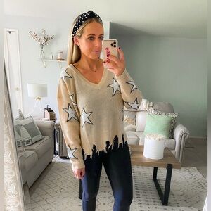 Beige Star Pattern Women Sweater